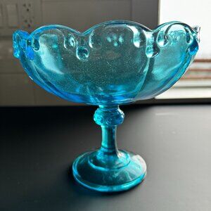 Vintage Indiana Glass Blue Teardrop Compote